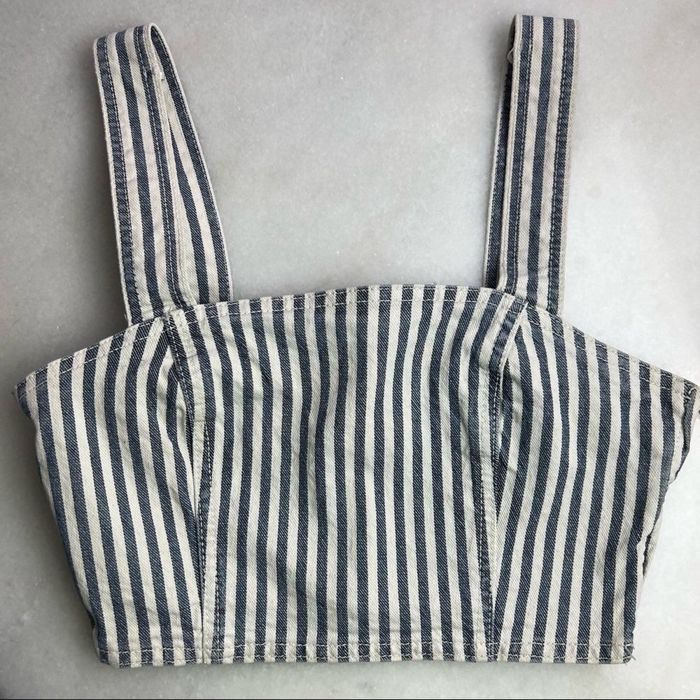 Zara Striped Denim Bustier Crop Tank Top Size Small NWT